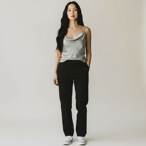 Meo Meli Pale Grey Satin Cowl Neck Camisole Tank, sz Med